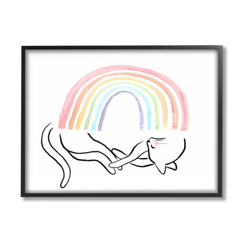 Au-654-Giclée, chat endormi arc-en-ciel, impression, Giclée encadrée noir minuit, H 11 po x l 14 po x P 1,5 po