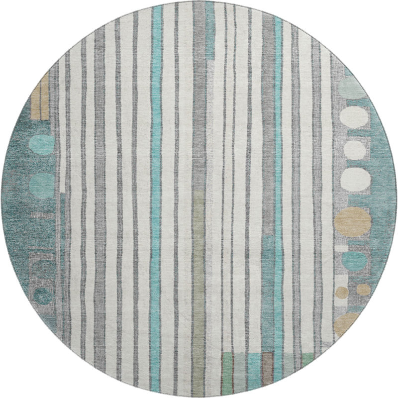 Premium Machine Washable Mayfield AMF2189 geometric Rug, Teal, 8' Round