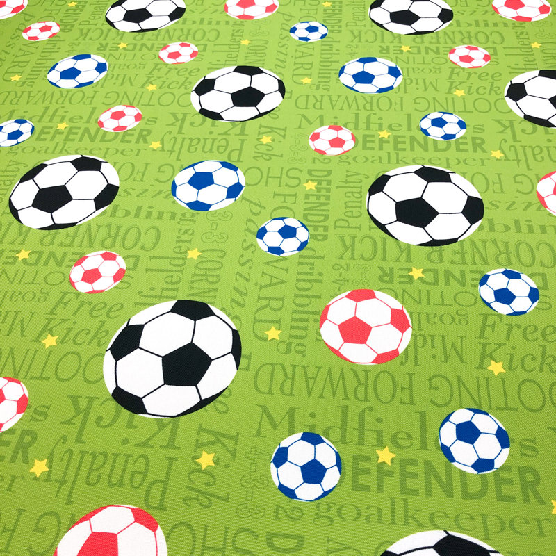 Passion For Soccer Collection 60"X90" Printed Tablecloth With Table Weight Set (Colourful Balls), Green/Red/Blue