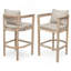 Tabouret de bar d'extérieur en bois au fini blanc clair avec coussin beige, ensemble de 2-973075205