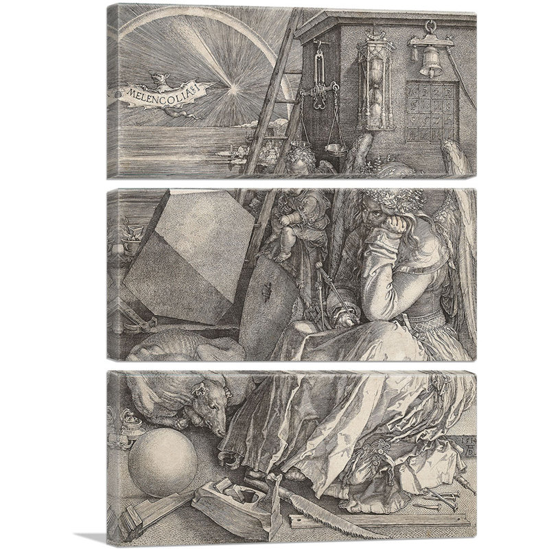 «Melencolia I 1514» par Albrecht Dürer, ensemble de 3 reproductions d'art sur toiles tendues, H 60 po x l 40po x P 1,5 po