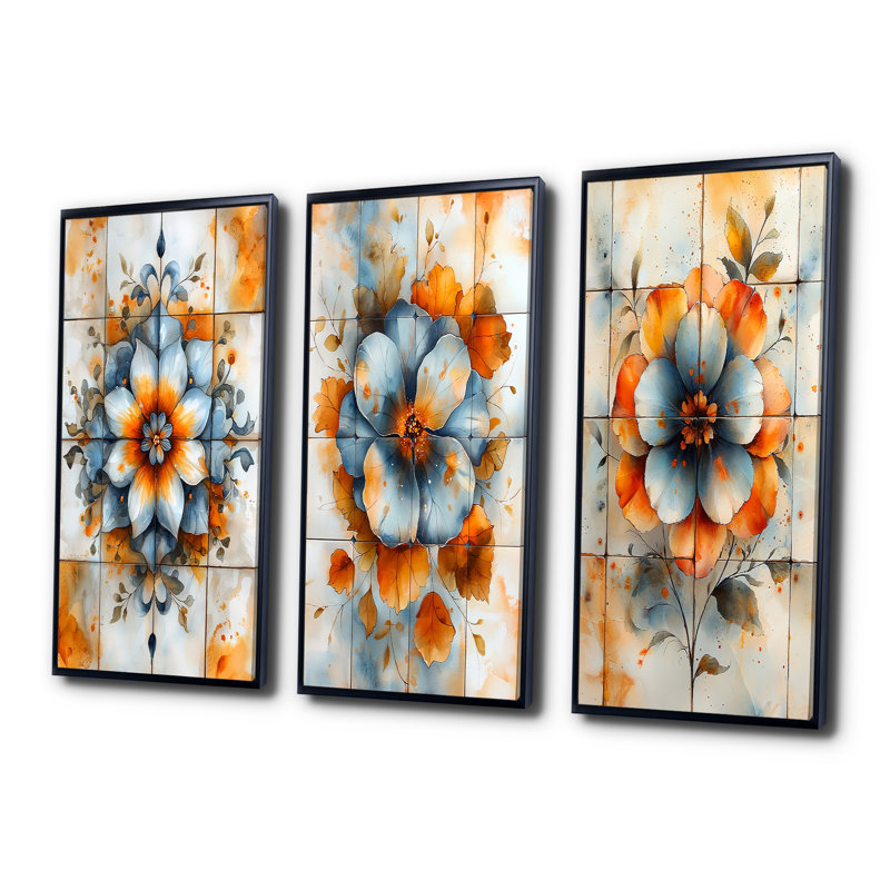 Azulejo Artistry Boho Tiles I - Collection d'art mural Boho Tiles, H 28 po x l 36 po, Impression encadrée flottante, Noir