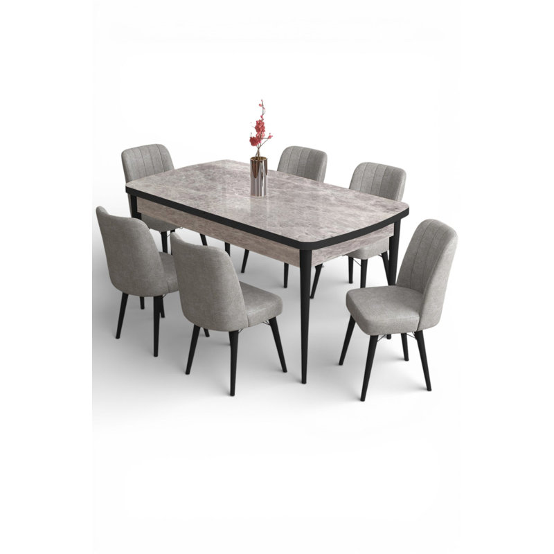 6 - Person Dining Set, Black Table Legs