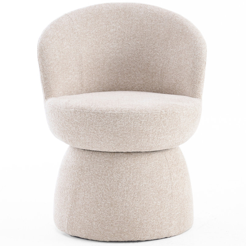 Allis Upholstered Accent Chair, Swivel Vanity Stool With Wingback, Boucle Fabric Make-up Chair, Tan Boucle