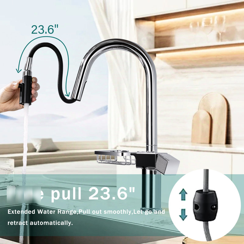 High - Arc Pull Down Kitchen Faucet Of Stainless Steel, Single Hole, Dual Spray Modes, 360 Rotation And Leak Valve Firmness Hole With Steel Construction, Flexibility Easy Installation For Compact