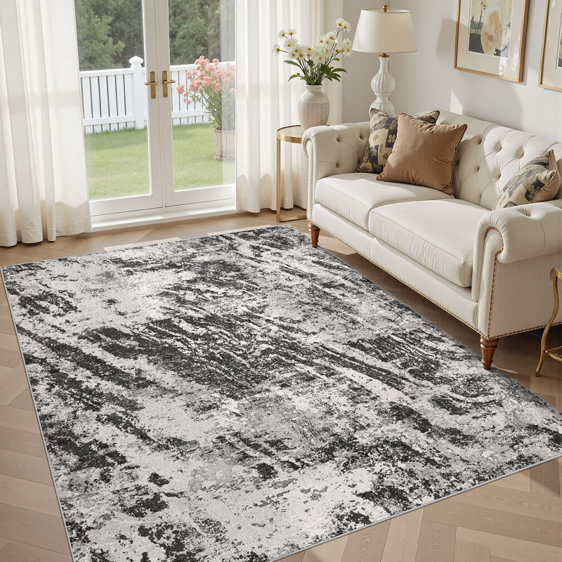 Abstract Modern Boho Area Rug Non-Shedding Low-Pile Carpet for Living Room, Bedroom, or Office, Rectangle 5' x 7'