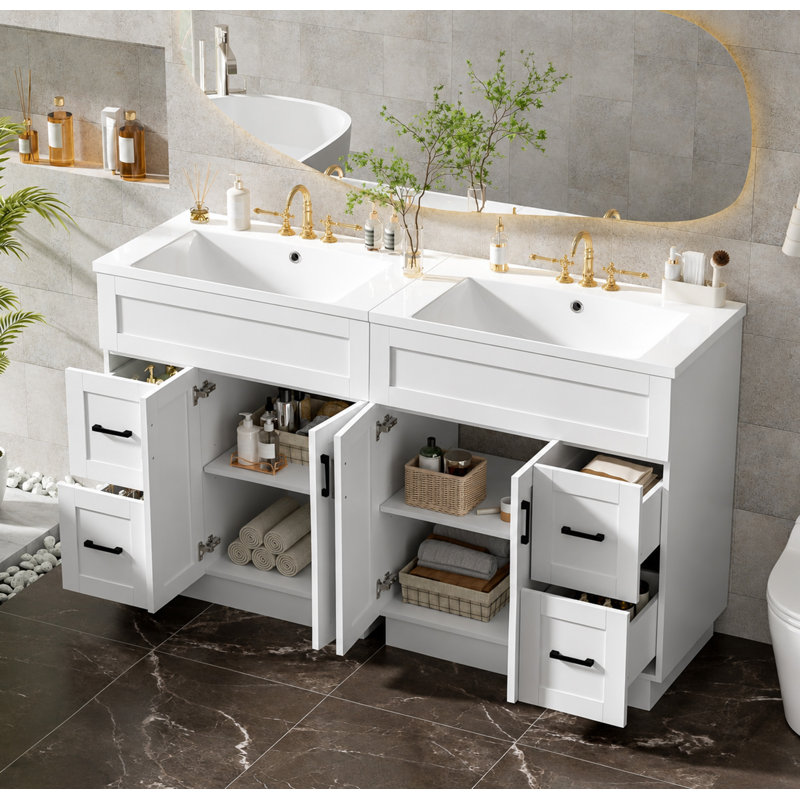 Double Bathroom Vanity with Top, White/Black