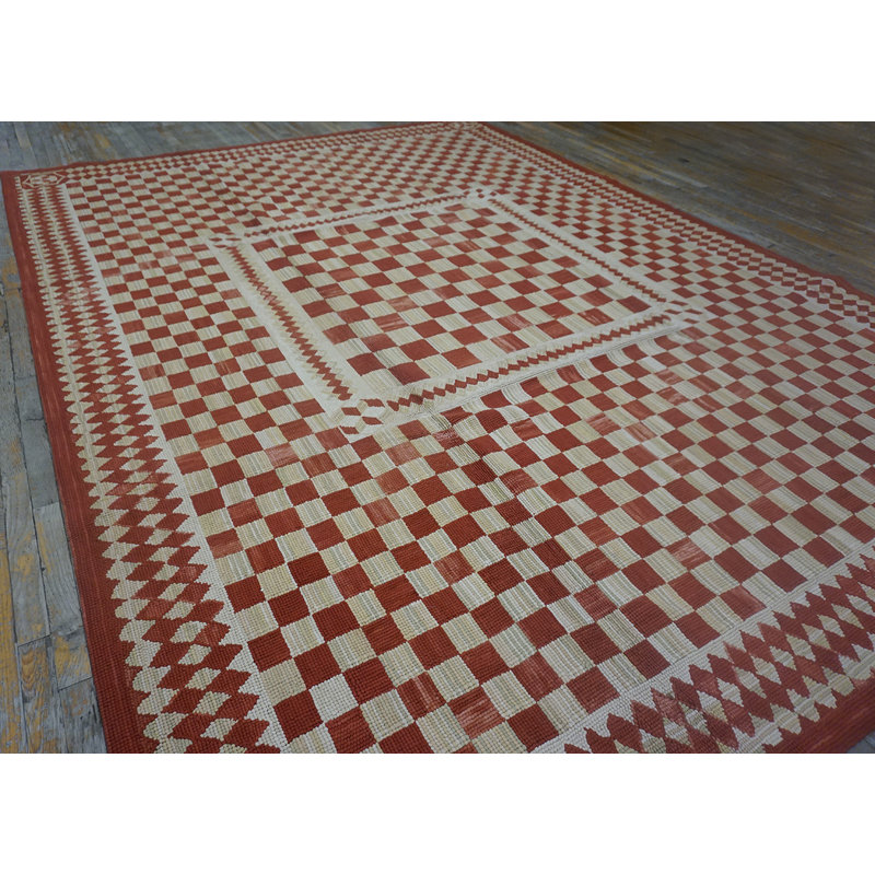 Flatweave Wool Checkered Area Rug