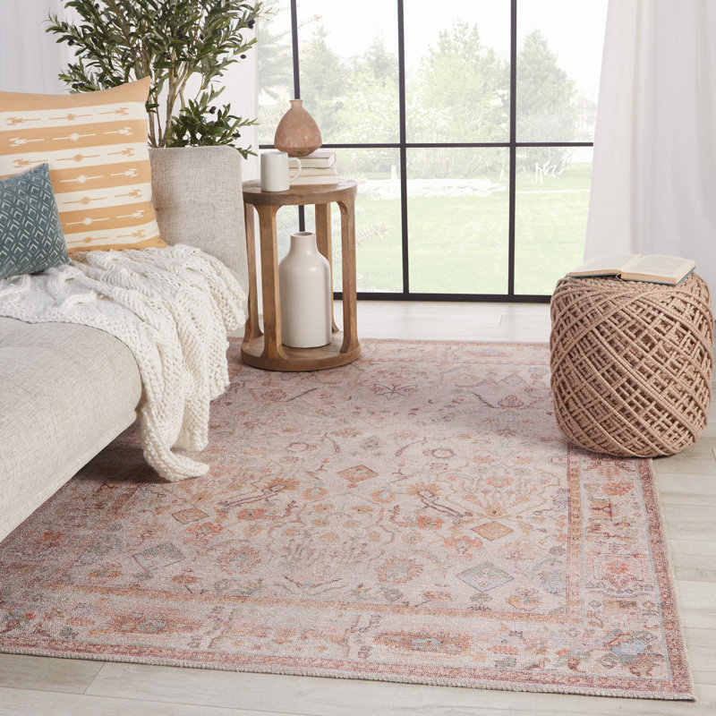 Machine Washable Elodie Oriental Blush/Blue Area Rug, Rectangle 10' x 14'