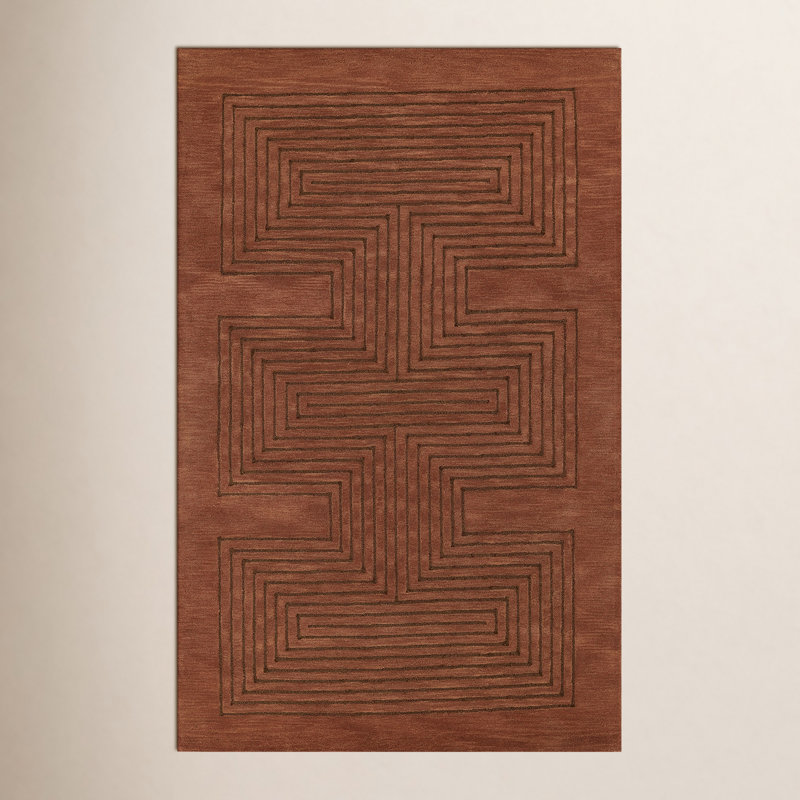 Orlie Hand Tufted Wool Geometric Area Rug in Brown, Rectangle 3'6" x 5'6", Brown