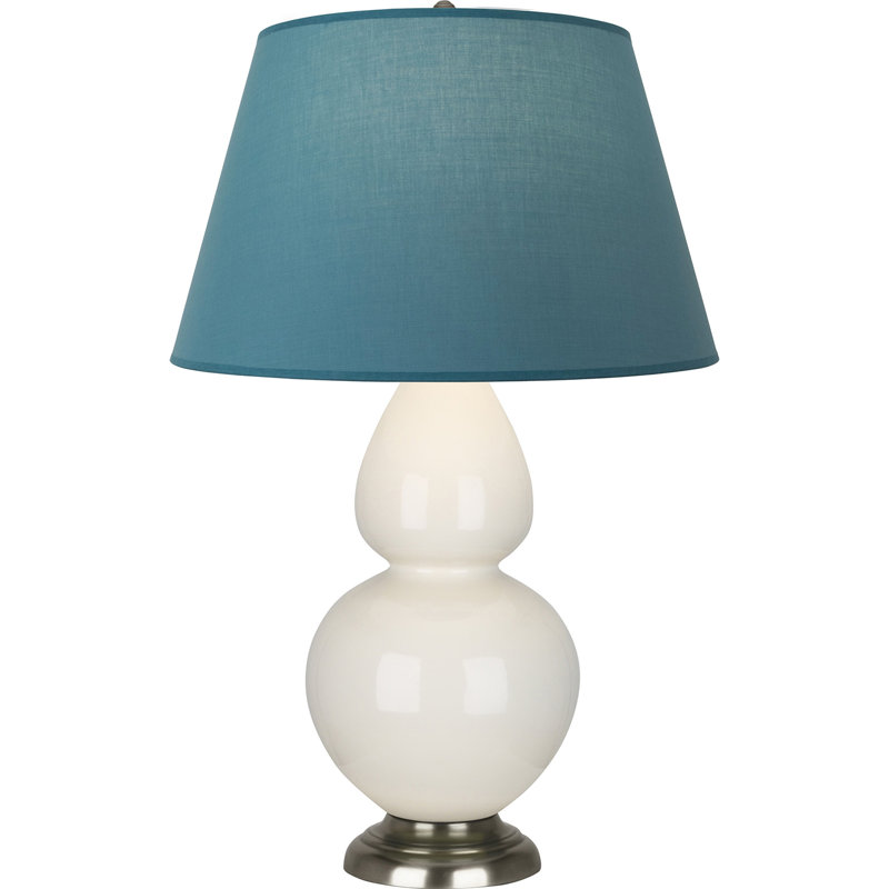 Lampe de table double gourde en céramique, Bleu vif / gris, Os verni / argent antique, Argent argent