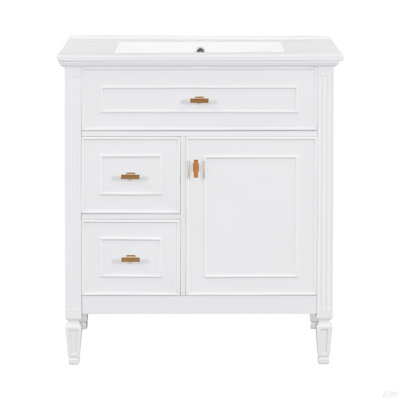 Meuble-lavabo 30 po avec lavabo, meuble-lavabo avec un tiroir rabattable et deux tiroirs, tablette réglable