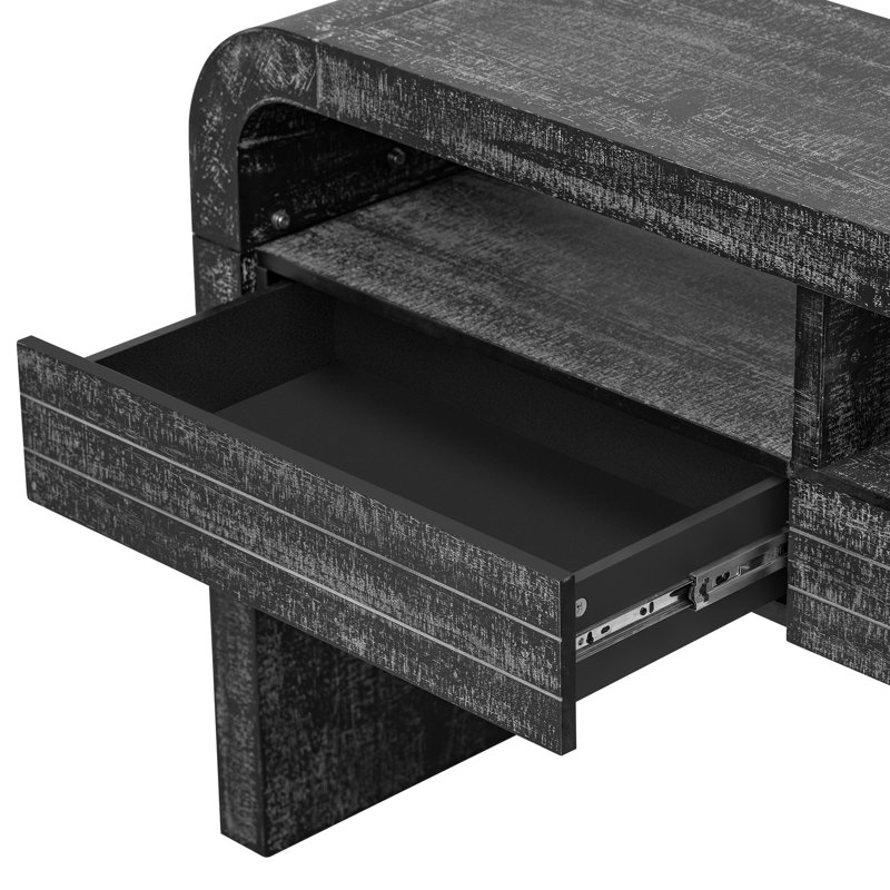 Console, 52 po x 14 po x 31,5 po, noir antique. Table courbée rétro avec rangement pour le couloir. Et attrayant