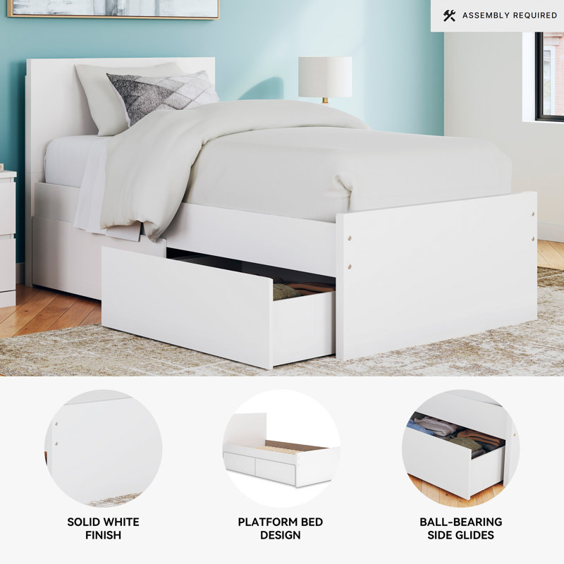 Lit plateforme Dunagan, Lit simple, Blanc