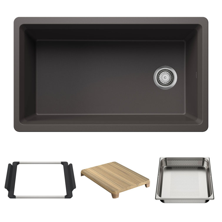 Inteos SILGRANIT 33" Single Bowl Reversible Undermount Workstation Kitchen Sink