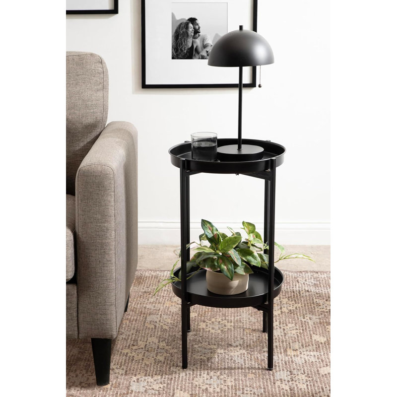 Modern Foldable Tiered Side Table With Removable Magnetic Tray Tabletops And Space-Saving Folding Base