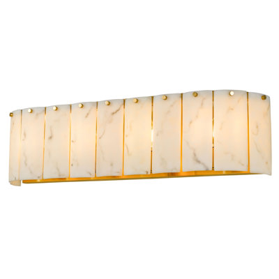 Applique murale en laiton antique avec faux abat-jour en albâtre Torrigiani - l 60 x 4