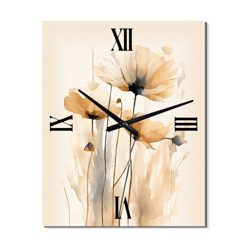 Beige Vibrant Poppies - Horloges murales florales, Médium