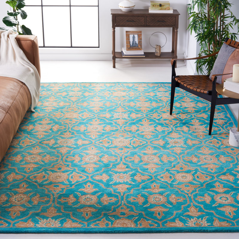 Tapis vert / beige / taupe en laine touffeté à la main Cranmore Flora, Rectangle 4 pi x 6 pi