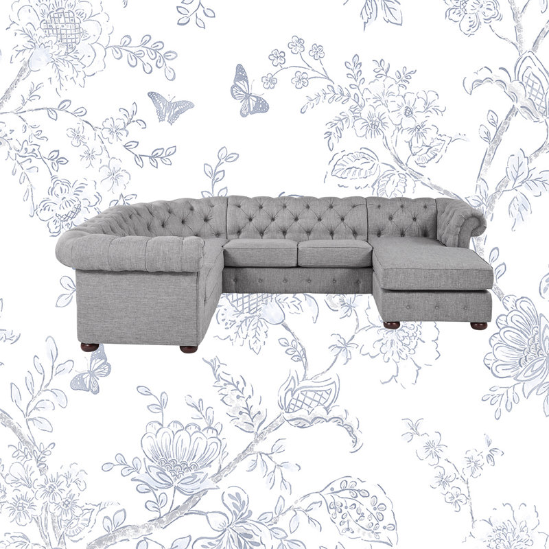 Huskins Upholstered U-Shaped Sectional Right Hand Facing, Dark Gray Linen