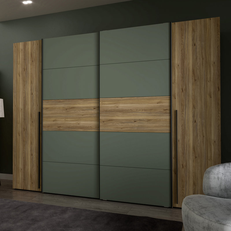 Debarr 4 Door Manufactured Wood Wardrobe, Mauvella Oak/Green, 210.5cm H x 270.3cm W x 61.2cm D