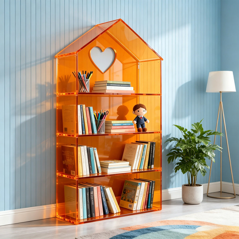 Bibliothèque en forme de maison en acrylique, (4 tablettes) H 55,12 po x l 27,56 po x P 11,81 po