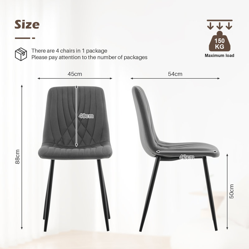50cm H Velvet Upholstered Metal Side Chair, Grey