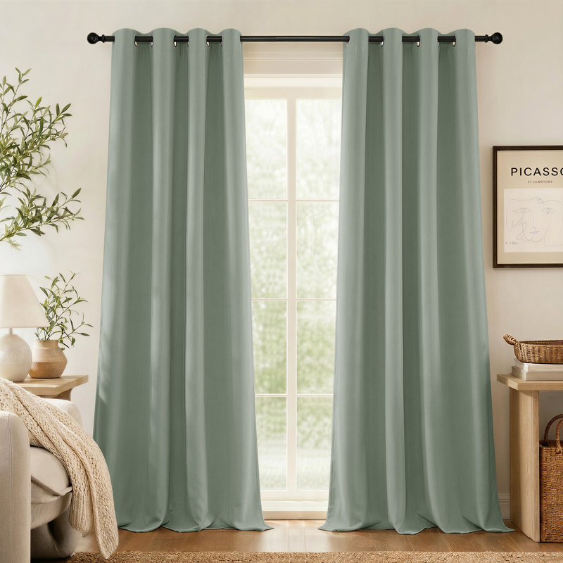 Bedroom Room Darkening Curtains Triple Weave Microfiber Grommet Top Thermal Insulated Solid Room Darkening Panels/Drapes for Living Room
