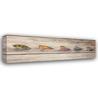 Millwood Pines Atelier B Art Studio Gallery Wrapped Canvas Art Titled: Fishing Flies with Wood Background