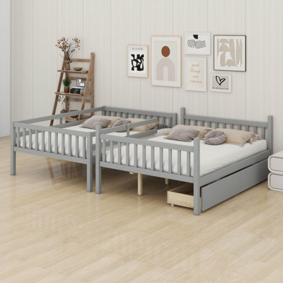 Full Over Full Wood Bunk Bed With Two Storage Drawers And Ladder, Convertible Storage Bunk Bed Can Be Divided Into Two Full Size Daybeds