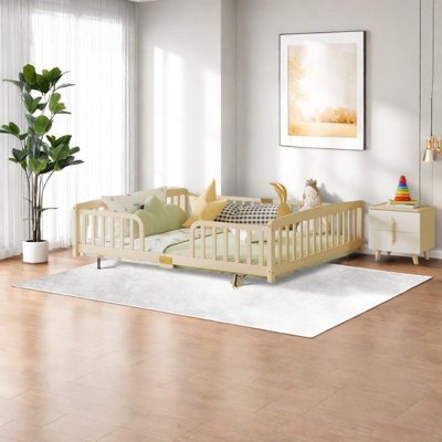 Grands lits peu encombrants, lits de plancher en bois de pin avec garde-corps, chambre d'enfant moderne
