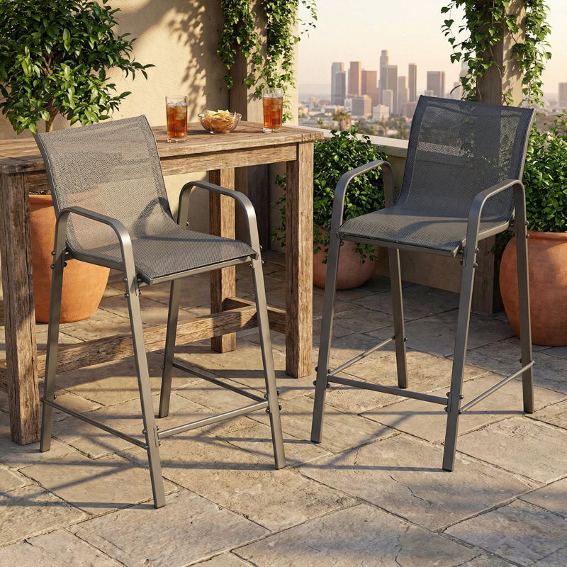 Ensemble de 2 tabourets de patio Cristel, Gris