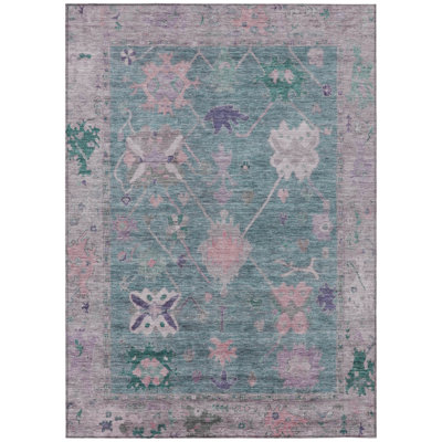 Machine Washable Indoor/Outdoor Xhevrie Green Rug