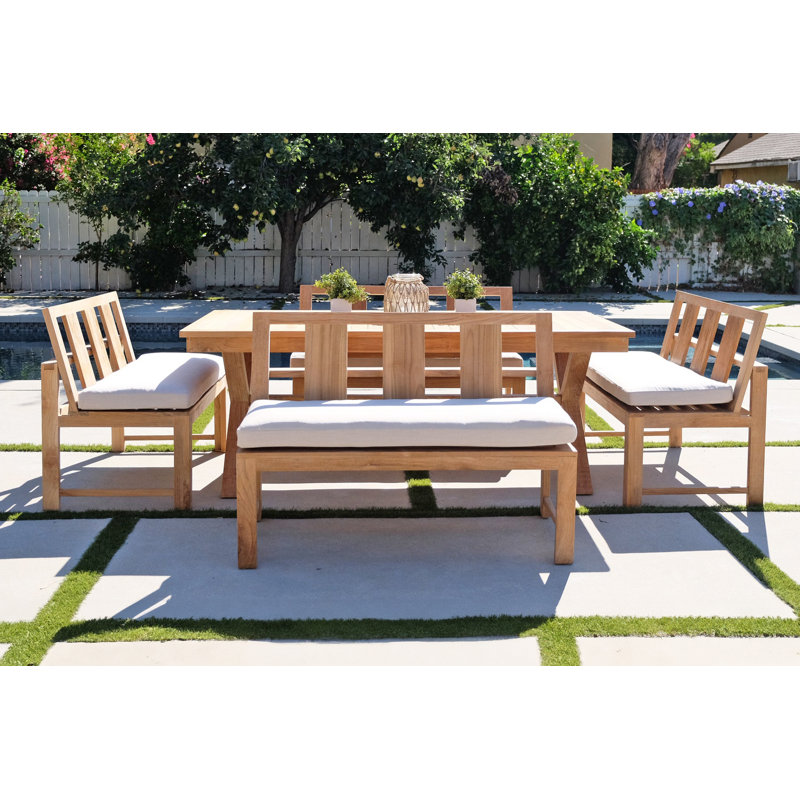 Burrosa 8 - Person Teak Solid Wood Patio Dining Set Extendable Rectangular Table with Sunbrella® Cushions Included