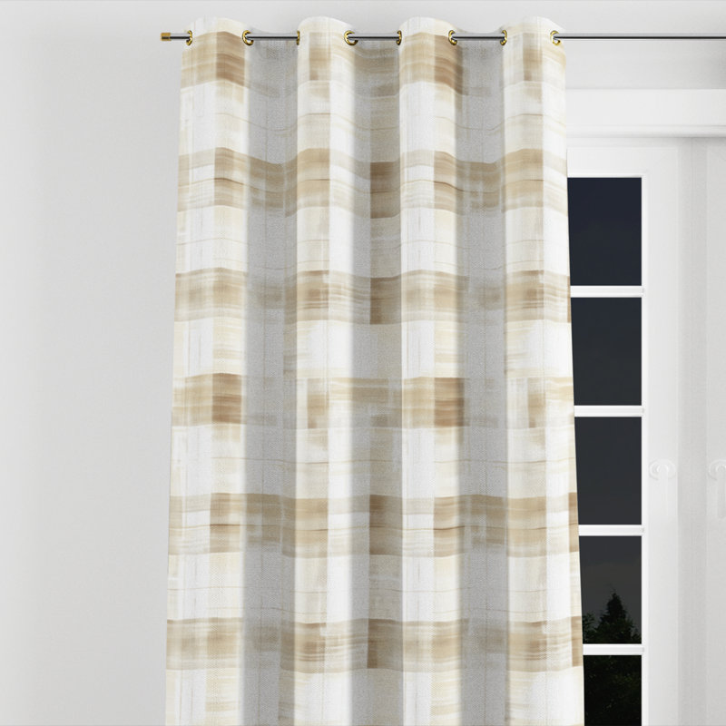 Country Farmhouse Curtain panels - Brown Neutral Plaid Grommet Curtain - 1 Panel, Gold Grommets, 52" W x 84" L