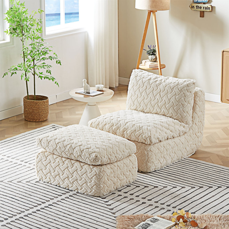 Sofa Chair With Swivel Add Ottoman, White
