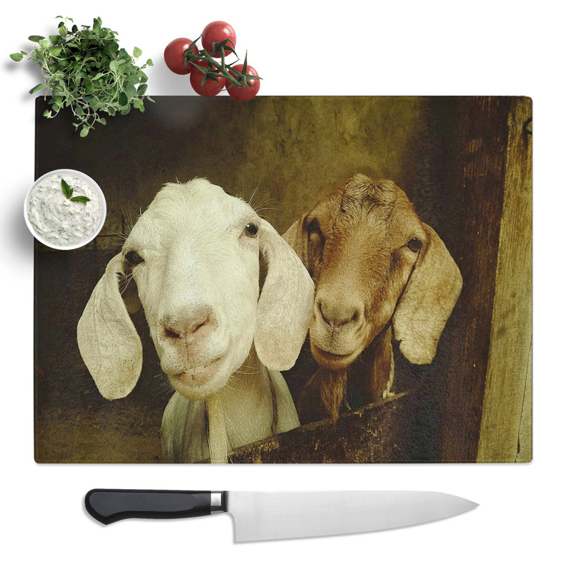 Pair Of Goats  Glass Chopping Board