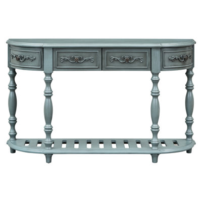 52'' Living Room Console Table, 4 Drawers 1 Shelf, Antique Blue, And Solid Wood Material Blue Table With Essential,