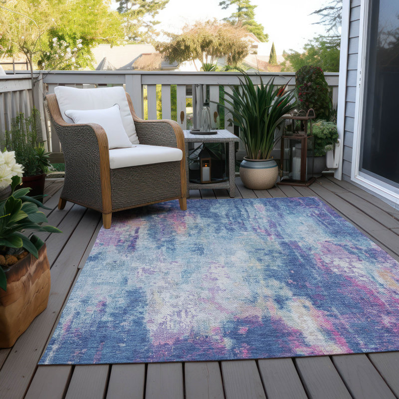 Tapis bleu intérieur / extérieur lavable à la machine Claudian ACN1640, Rectangle 10 pi x 14 pi