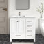 Meuble-lavabo autoportant 36 po Anvay en blanc mat avec plateau en marbre de Carrare-889296418-895541830