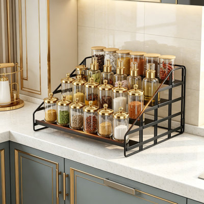 4-Tier Adjustable Depth Spice Rack Organizer For Kitchen Cabinet Or Countertop, Step Shelf Design For Easy Visibility, Holds Seasoning Jars And Condiments