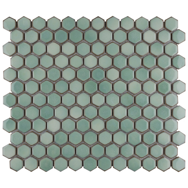 Hudson 1" x 1" Porcelain Honeycomb Mosaic Wall & Floor Tile, Mint Green