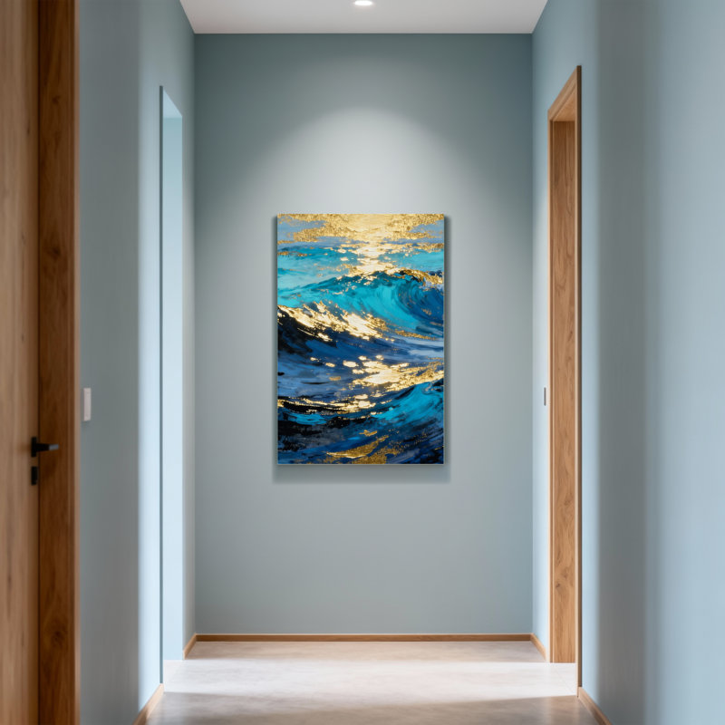 Paysage et nature vagues de l'océan avec des reflets dorés, H 40 po x l 28 po