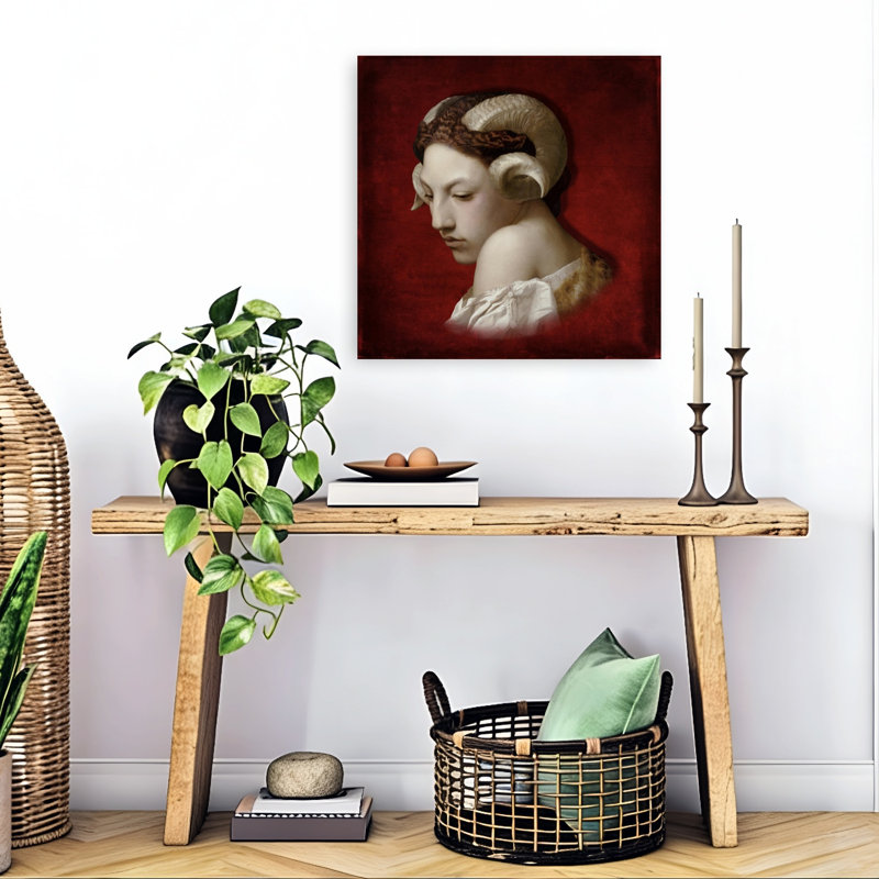 Pensive Ram Nymph Dreamy Ethereal Mystical Portrait Wall Art Print 1 Piece Wrapped Canvas Wall Art, 60.96cm H x 60.96cm W