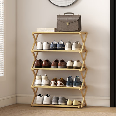 HOMCOM Bamboo Shoe Rack, Folding Shoe Shelf, No Assembly
