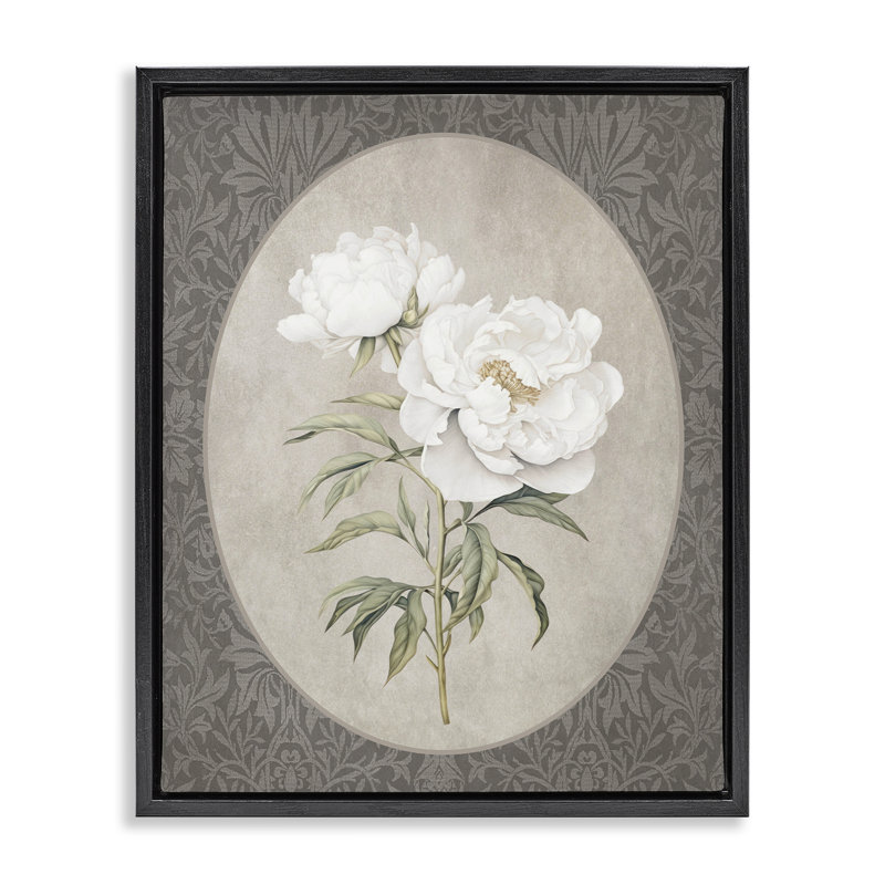  «Rose Duo on Oval», art mural encadré sur toile flottante, Cadre flottant noir de jais, H 21 po x l 17 po