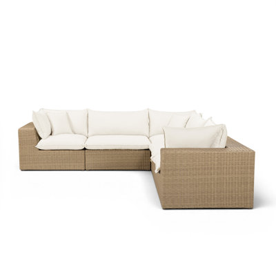 Cali Natural Performance Fabric & Brown Wicker Modular Outdoor L-sectional