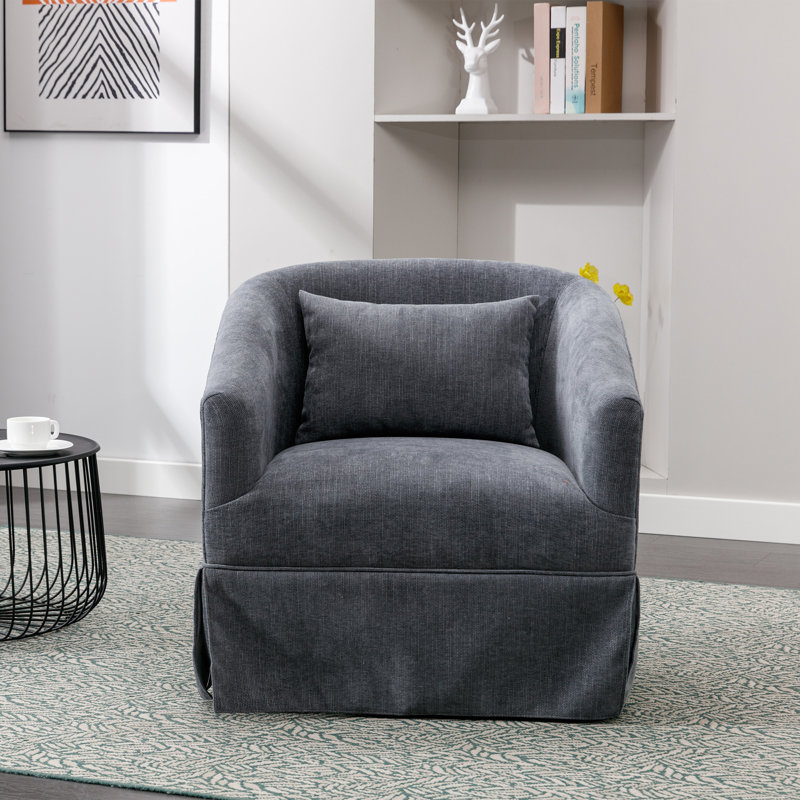 360-Degree Swivel Upholstered Armchair with Accent Pillow, Dark Gray Linen Blend