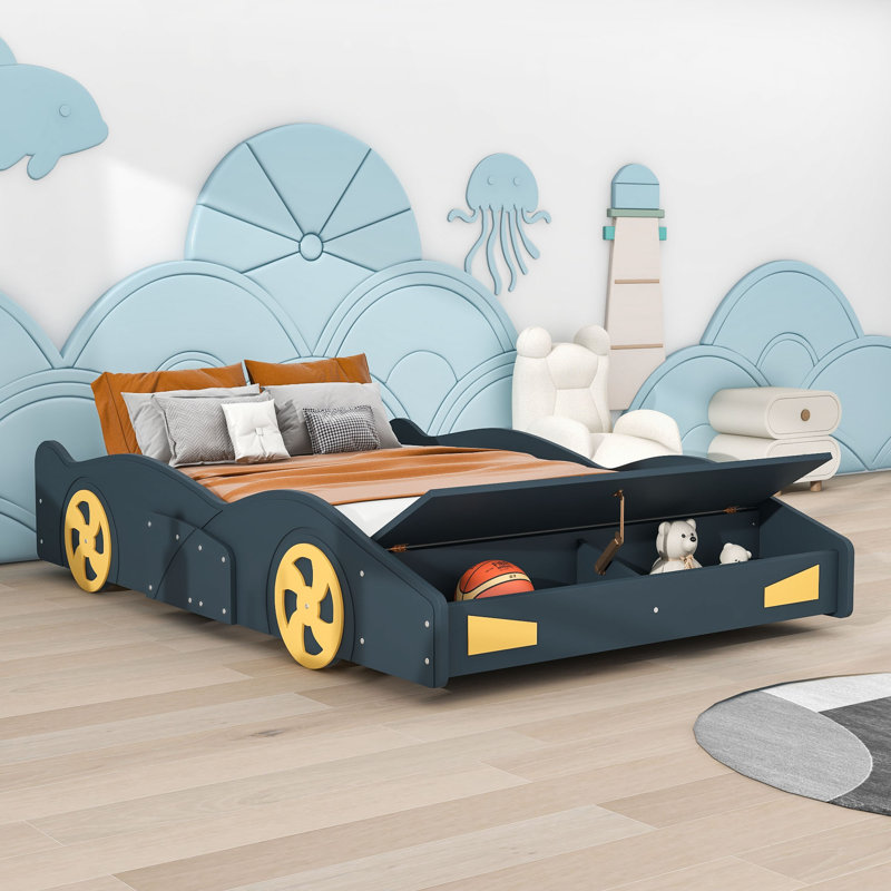 Akkie Platform Storage Bed, Dark Blue