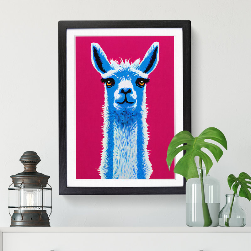 Llama Pop Art - Picture Frame Print, Black, 64cm H x 46cm W x 2cm D